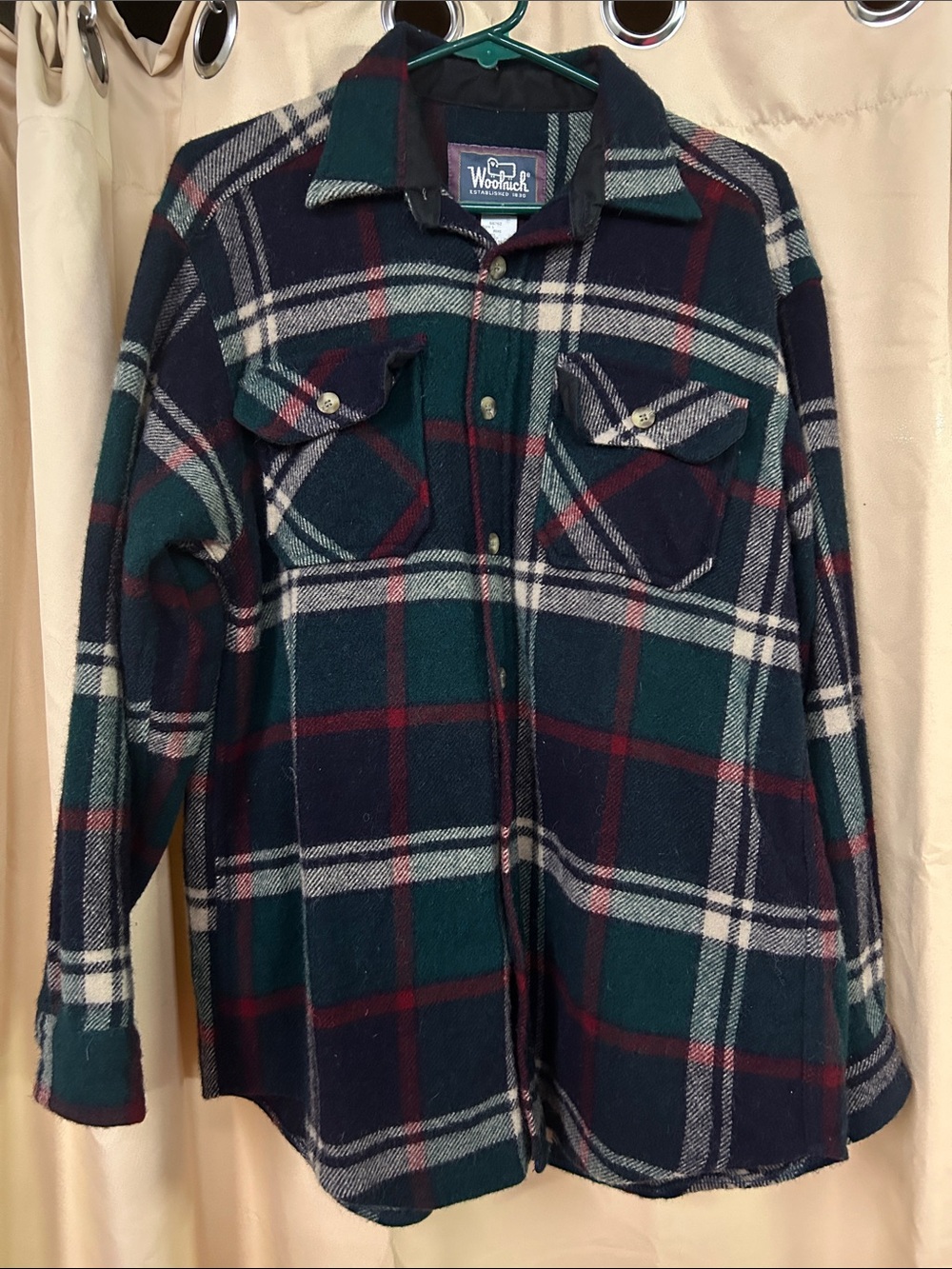 Woolrich Green Navy Plaid Wool Shirt Jacket